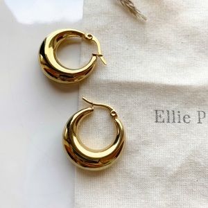 18k Gold Oblong Hoop Statement Round Earrings